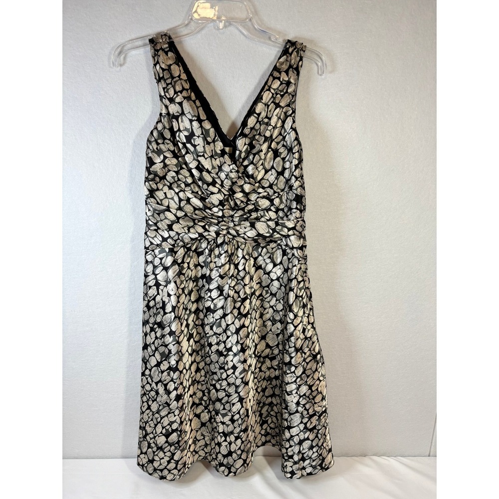 Cato Black‎ Silver Metallic Abstract Pebble Print V-Neck Cocktail Dress Size 12